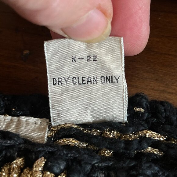 Liz Claiborne Vtg 80’s Black & Metallic Silver Gold Knit Silk Blend Sweater Lg - Picture 6 of 8